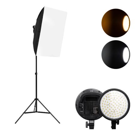 Softbox 1db 48W LED 3200-5600K tápegységgel, NP-F akkumulátor foglalattal 1db 2M állvánnyal