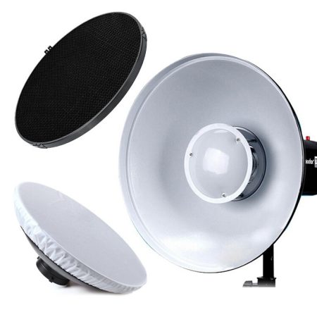 Beauty Dish ezüst 55cm diffúzorral, méhsejtráccsal