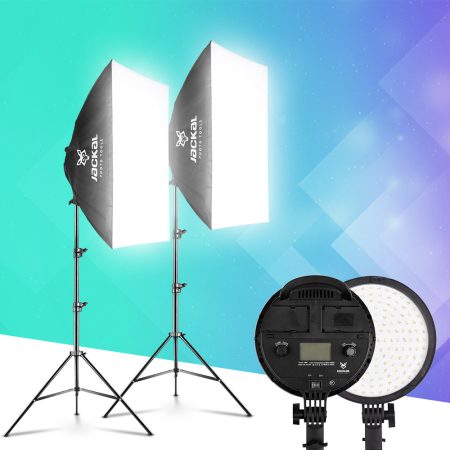 Jackal AS-48B LED softbox szett, 3200-5600K tápegységgel, NP-F akkumulátor foglalattal 2m állvánnyal 48W